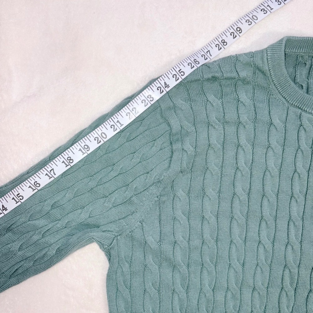 J.CREW Cable Knit Sweater Mens Medium Green Cotton Crewneck Fisherman - Picture 11 of 11